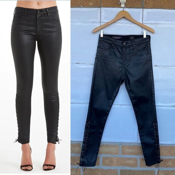 A.G. Adriano Goldshmied Farrah Black skinny Ankle Side Lace leather Jeans 28 R - Picture 1 of 16